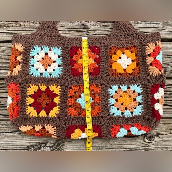 NEW Handmade Oversized Granny Square Fall Y’all Colors Large Bag Tote Carry All - Picture 12 of 14